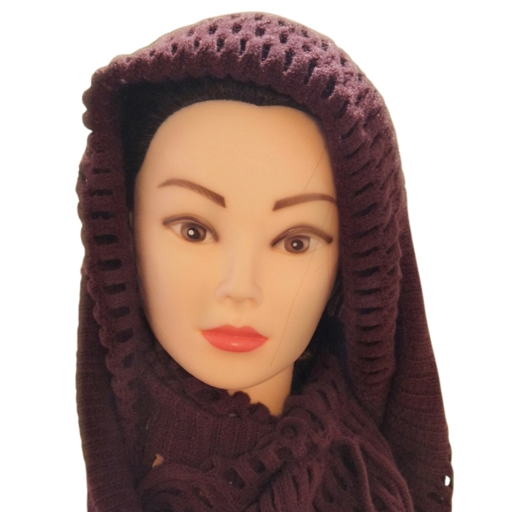 Couture Gypsy Infinitive Scarf Burgundy cut-out tassel rectangular chenille c - Picture 11 of 17